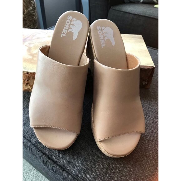 Sorel Cameron Cork Wedge Slip on Sandals Tan Beige Size 8 - Picture 6 of 8